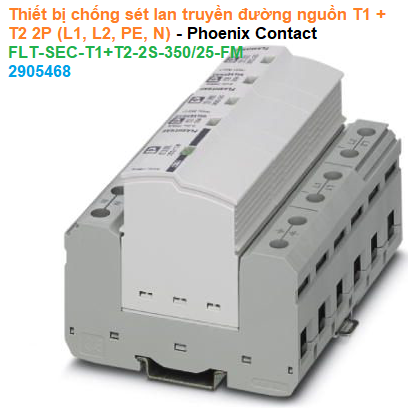 Thiết bị chống sét lan truyền đường nguồn T1 + T2 2P (L1, L2, PE, N) - Phoenix Contact - FLT-SEC-T1+T2-2S-350/25-FM - 2905468
